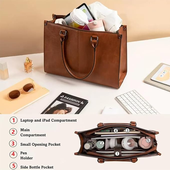 Laptop Tote Bag for Women with Lunch Compartment, Quilted Work Bag Fits 15.6 Inch Laptop, Large Office Tote for Daily Commute - Image 2