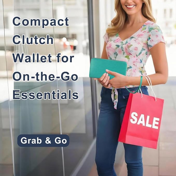 RFID Blocking Cellphone Wristlet Wallet for Women Dual Zipper Large Capacity 17 Card Holder Ladies Phone Clutch Travel Purse with Removable Strap, Turquoise - Image 7