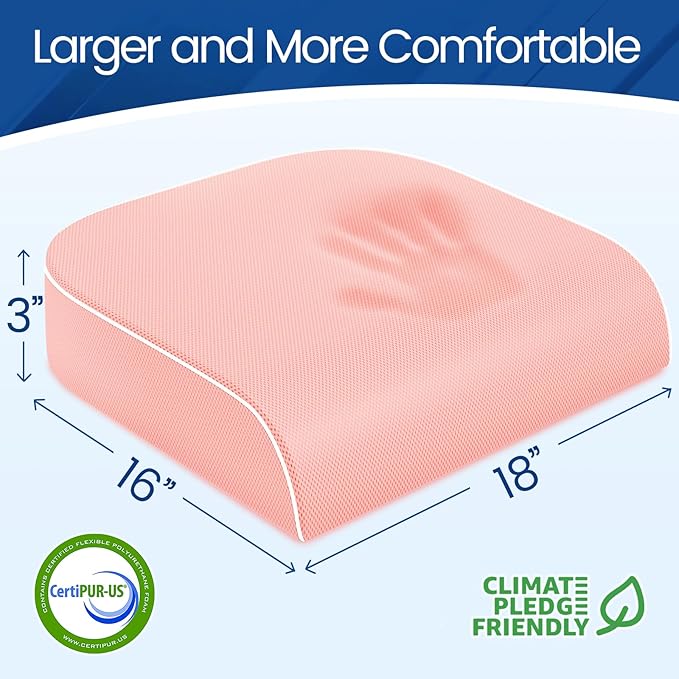 SweetSlubr Seat Cushion, Chair Pad, Memory Foam Tailbone Pain Relief | Office Chair Cushion for Tailbone Pain Relief, Non-Slip Cover, Soft Support for Office Chair, Car Seat, Airplane,Large/Pink - Image 2