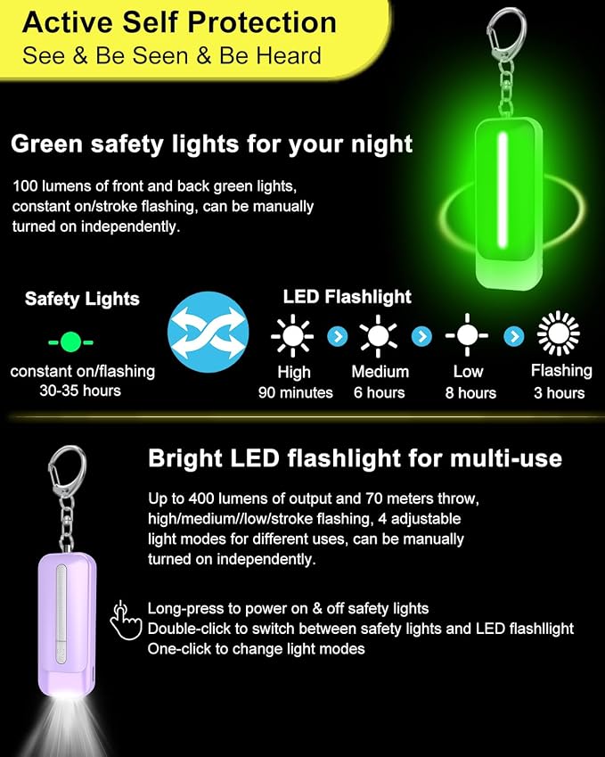 Personal Alarm for Women, Rechargeable with Safety Lights & Low Battery Notice, 130dB Siren with Extra Bright LED Flashlight Strobe Light for Emergency, Dual Light Sources Safety Keychain - Image 3