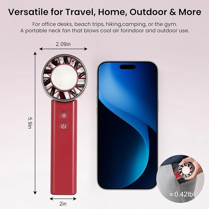 Foldable Handheld Fan with Ice Cooling - 4 Speed Rechargeable Mini Portable Fan, Ultra-Lightweight Personal Air Cooler for Desk, Travel and Makeup, Red - Image 6