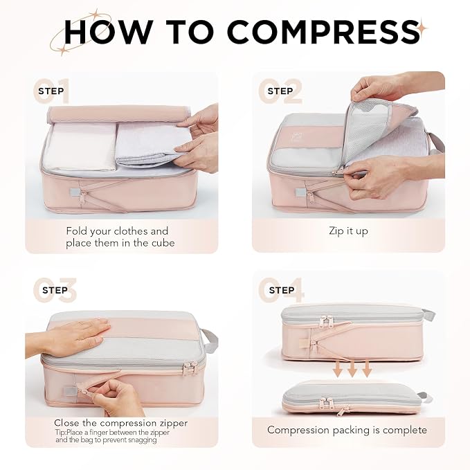 OlarHike 4 Set Compression Packing Cubes for Travel Essentials,Compressible Expandable Space Saver Bags for Organizing Clothes,Luggage Suitcase Garment Bags with Over 1000 pcs Mesh Holes(Beige) - Image 3