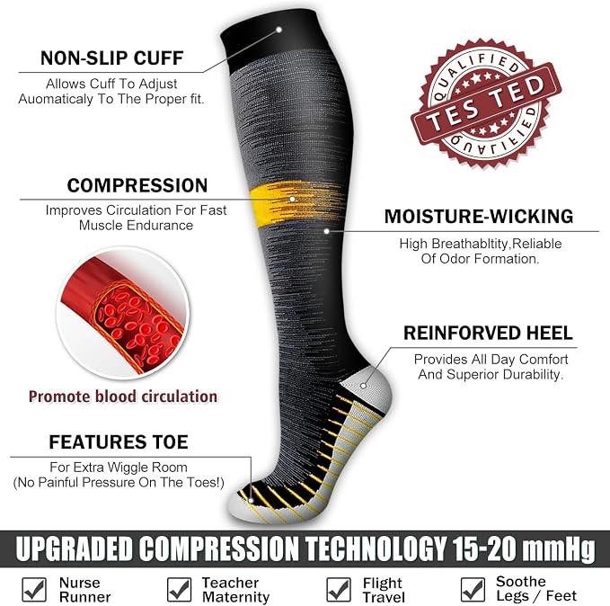 6 Pack Copper Compression Socks for Women and Men Circulation-Best Support for Medical,Running,Nursing,Athletic - Image 5