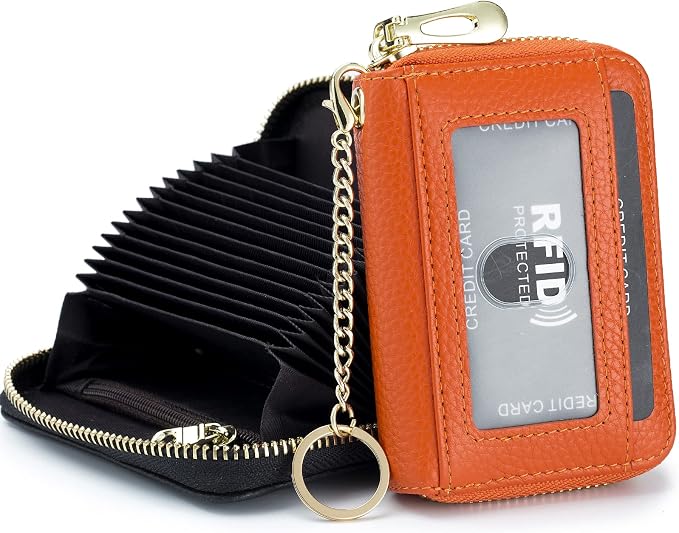 imeetu Rfid Credit Card Holder, Businese Card Case, Wallet for Women Men | Genuine Leather Card Wallet with id Window, Keychain & Double Zipper, Water-resistan Small Wallet with Gift Box, Daily Travel by imeetu
