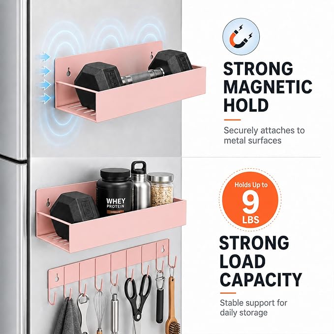 SMRCAD Metal Magnetic Spice Rack 4 Pack with Hook – Heavy-Duty | Iron construction, dust-resistant, fits condiment bottles, includes screws for optional wall mount - Image 3