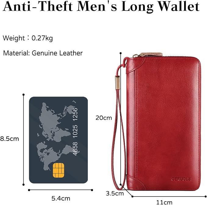Card Bag Cowhide Wallet Men Coin Purse RFID Blocking Card Case Portable Card Holder Coin Bag Pouch with 12/20/30/45 Card Slots Red D - Image 3