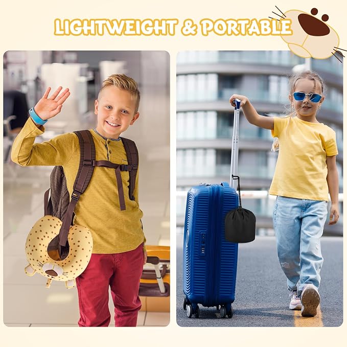 Cirorld Travel Pillow for Kids Adult Cute Neck Pillow for Traveling Memory Foam Airplane Pillow Sleep Mask Animal Flight Pillow Head Rest Neck Support for Cars Long Flights (Yellow Leopard, 9-12 Y/O) - Image 7