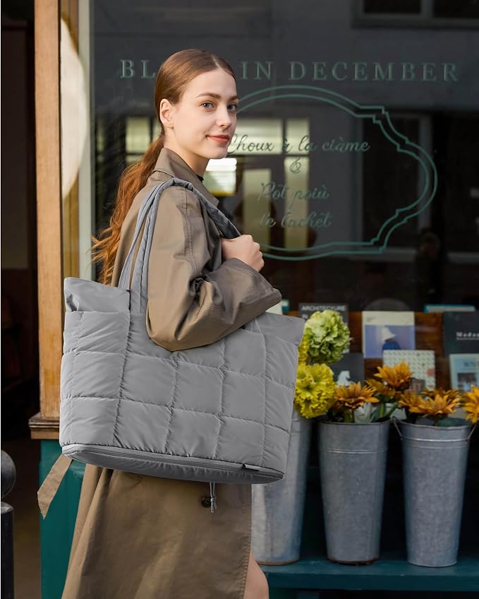 BAGSMART Expandable Tote Bag for Women, Puffer Work Tote Travel Bag | Quilted Carry On Bag for Travel Work Gym College, Waterproof Travel essentials - Image 2