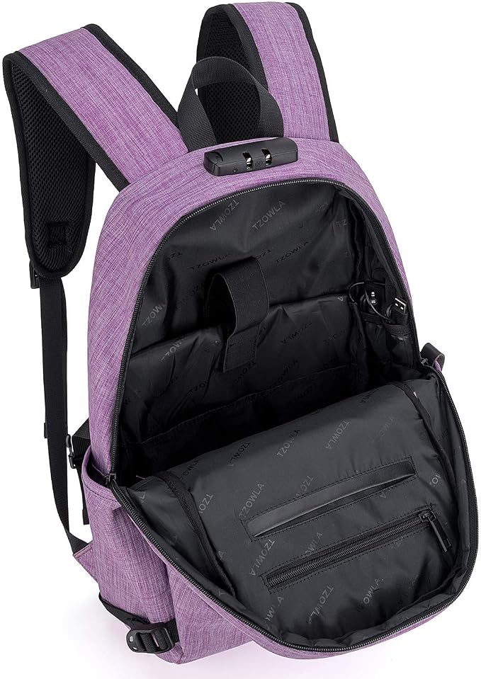 Tzowla Travel Laptop Backpack Water Resistant Anti-Theft Bag with Giant Tumbler Holder Pocket and Lock 17.3 Inch Computer Business Backpacks for Women Men Work College Gift,Casual Daypack(Purple) - Image 3