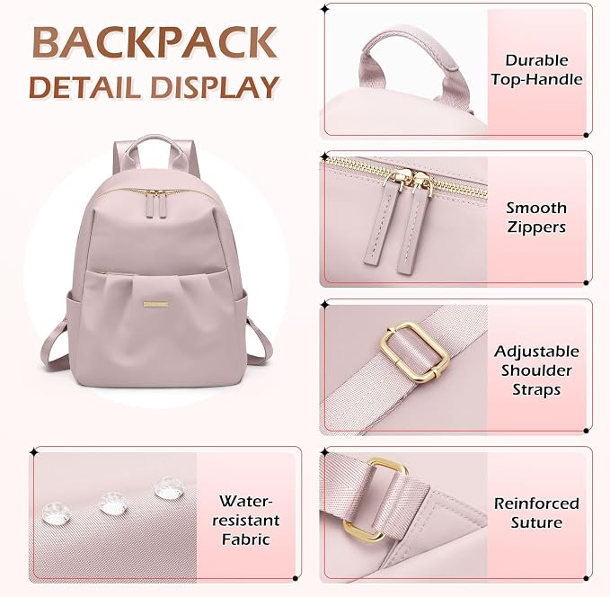 Small Backpack for Women Lightweight Mini Cute Back pack Daypack Purse fot Casual Daily Travel College Work,9.7 Inch,Greyish pink - Image 5