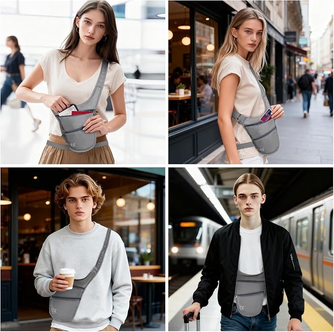 Crossbody Bag for Men Women Anti-Theft Money Belt for Travel Hidden Slim Passport Holder Mini Sling Bag Chest Belt Under Clothes to Protect Cash, Credit Cards, Phone - Image 7