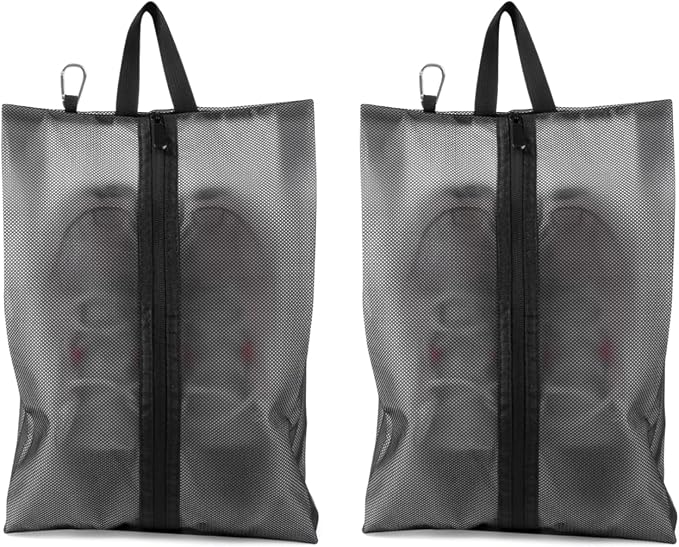 2 Pack Shoe Bags for Travel, Sneaker Bags, Waterproof Travel Shoe Bags with Zipper for Packing, Golf Shoe Dust Bags for Man and Women, Large, Black by Quatish