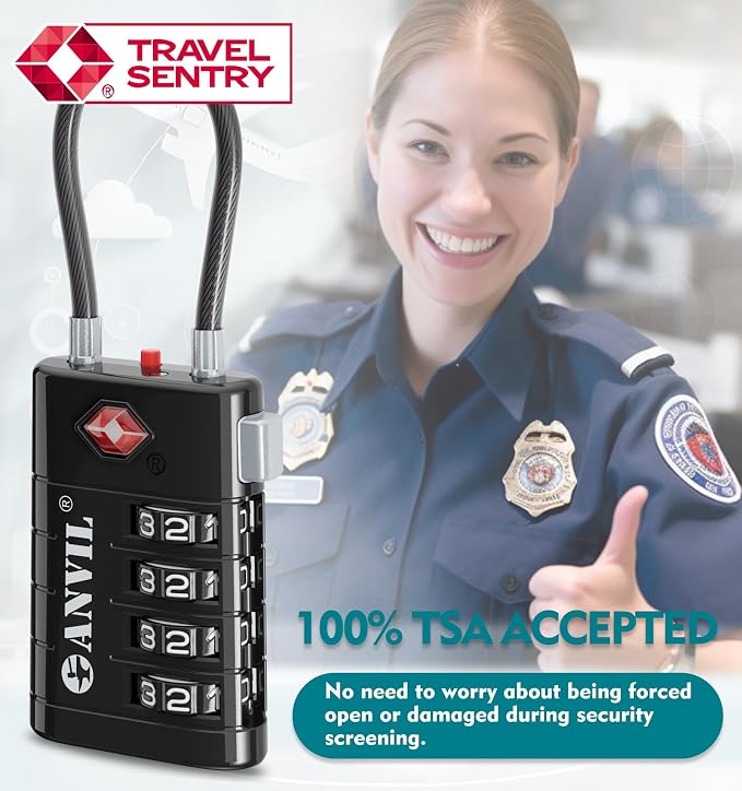 ANVIL TSA Approved Luggage Locks with Search Alert Indicator, 4-Digit Combination Suitcase Lock, Advanced TSA008 Core Heavy Duty Anti-Theft Travel Lock for Double Zippers, Backpacks - Image 8