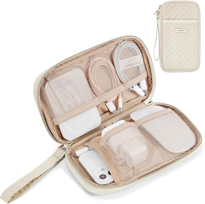 BAGSMART Cord Organizer Travel Cable Organizer Bag Tech Electronic Organizer Travel Case, Travel Essentials for Charger, Cable, Phone, Flash drive, Single Layer - Beige | Travel Essentials, Tech Organizer Pouch, Cord organizer bag for Cables, Compact T... by BAGSMART