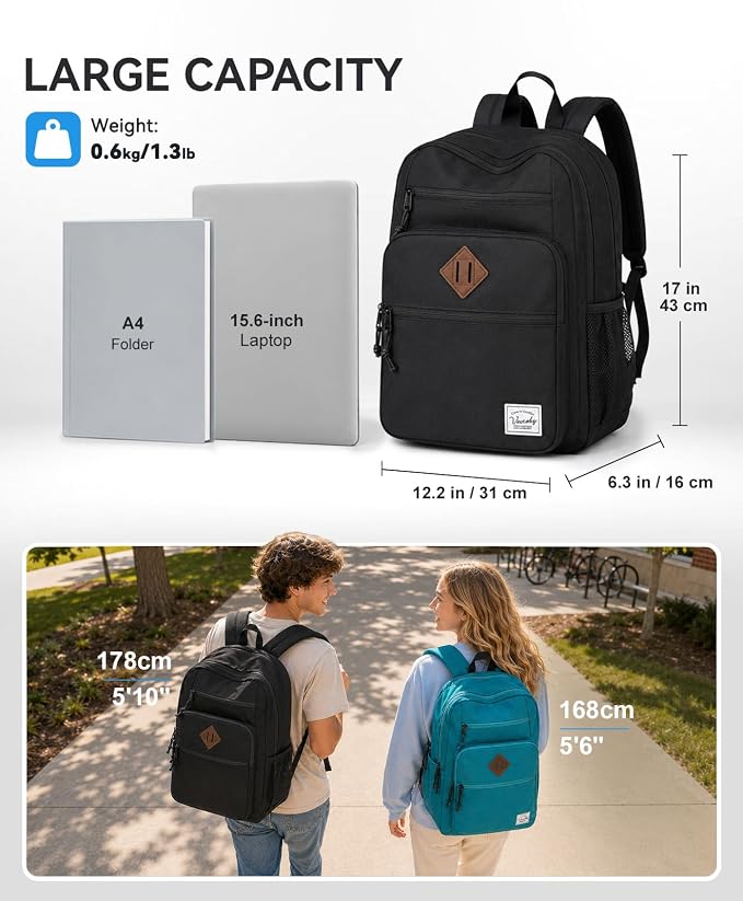VASCHY Anti Theft Travel Backpack for Men & Women with RFID Blocking, 15.6in Laptop Backpacks, Bookbag for College, Work, Black - Image 2