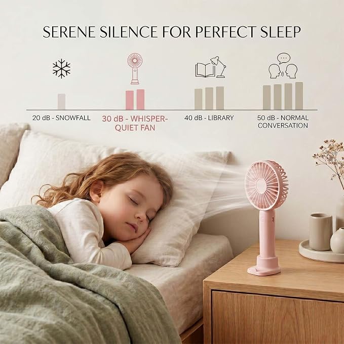 Portable Handheld Fan 2 Pack, USB Rechargeable Mini Fan, Ultra Quiet, 3 Speeds with Phone Holder Base, All Day Battery for Outdoor Indoor (Pink) - Image 4