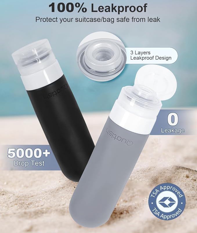 Quatish Travel Bottles for Toiletries, Original Patented Leak Proof Travel Size Toiletries, 3 oz Tsa Approved Silicone Shampoo and Conditioner Bottles, Travel Essentials, 4 Pack, Grey - Image 2