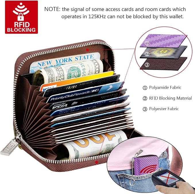 FurArt Zipper Wallet Women RFID Credit Card Holder keychain Wallet | ID Window RFID Blocking Compact Small business 15/16 slots - Image 5