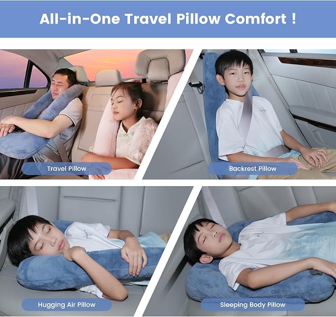 Keemall Inflatable Car Pillow for Kids & Adults, Neck & Body Pain Relief | Compact Ergonomic Car Seat Sleep Pillow, Adjustable Head & Shoulder Support, Ideal for Families, Road Trips & Journeys - Image 6