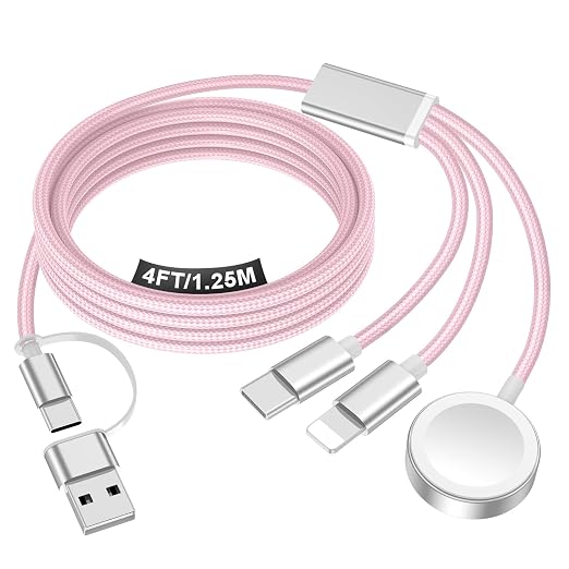 Travel Essentials for Apple Watch Charger,iPhone Charger,3 in 2 Type C/Lightning/Magnetic Travel Charging Cable,Portable Multi Charging Cable for Apple Watch, iPhone 17‑11,Samsung S26,Car,iPad-4FT by Accessoriesforphoneandelectricproducts