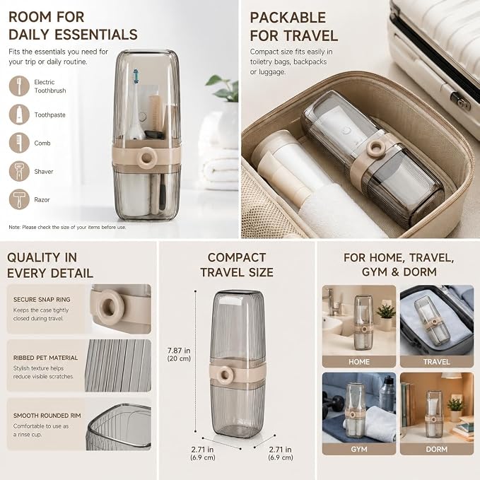 Toothbrush Travel Case with Rinse Cup, 1 Pack | 7.87 - Image 7