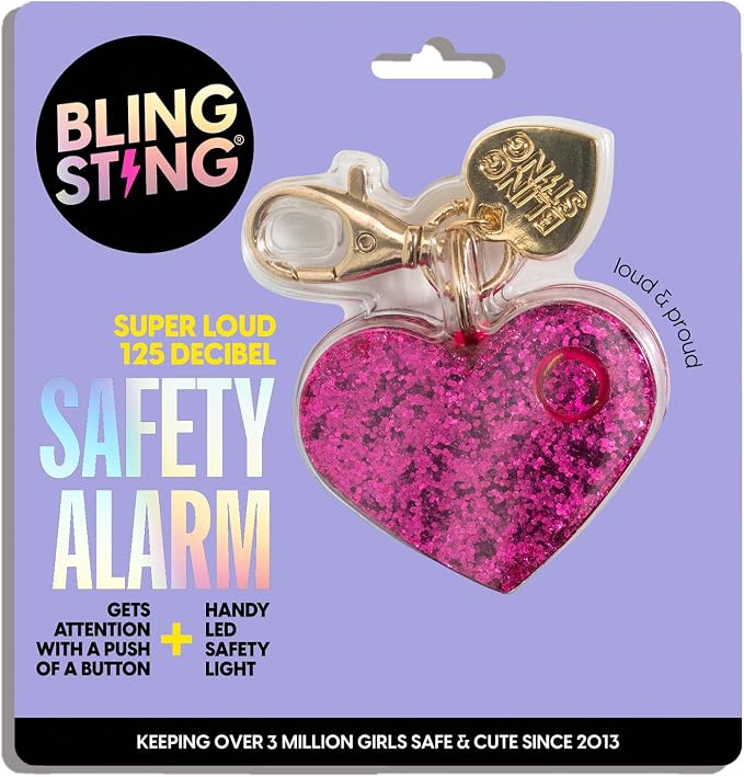 Personal Safety Alarm for Women - Pink Glitter Heart Self-Defense Keychain, LED Light - 125 Decibel Emergency Security Alarm (1 Count) - Image 2