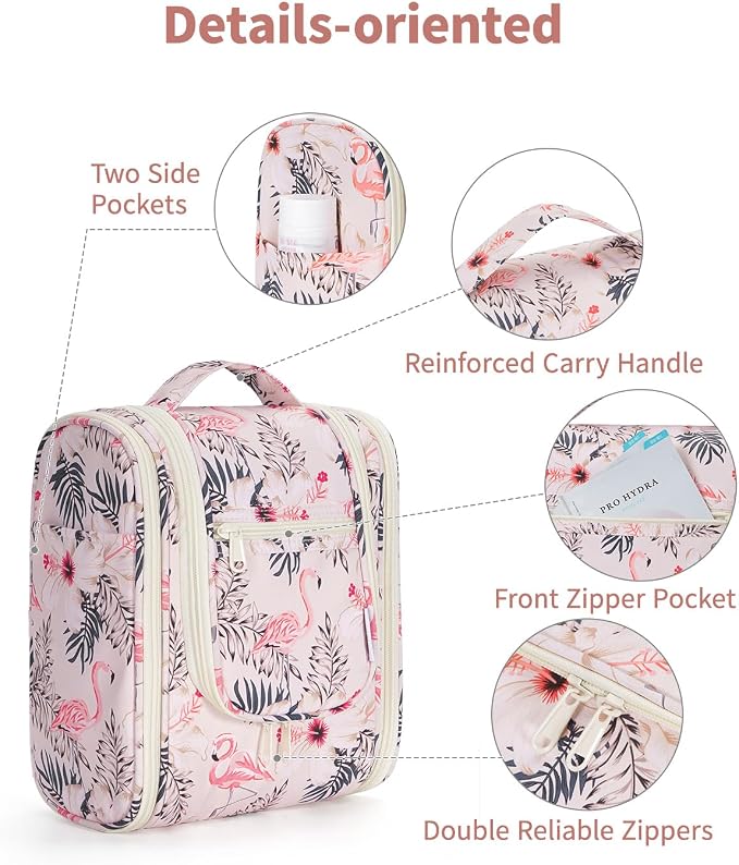 Narwey Small Hanging Toiletry Bag Women Travel Makeup Bag Organizer Toiletries Bag for Travel Size Essentials Accessories Cosmetics(Medium, Beige Bird) - Image 6