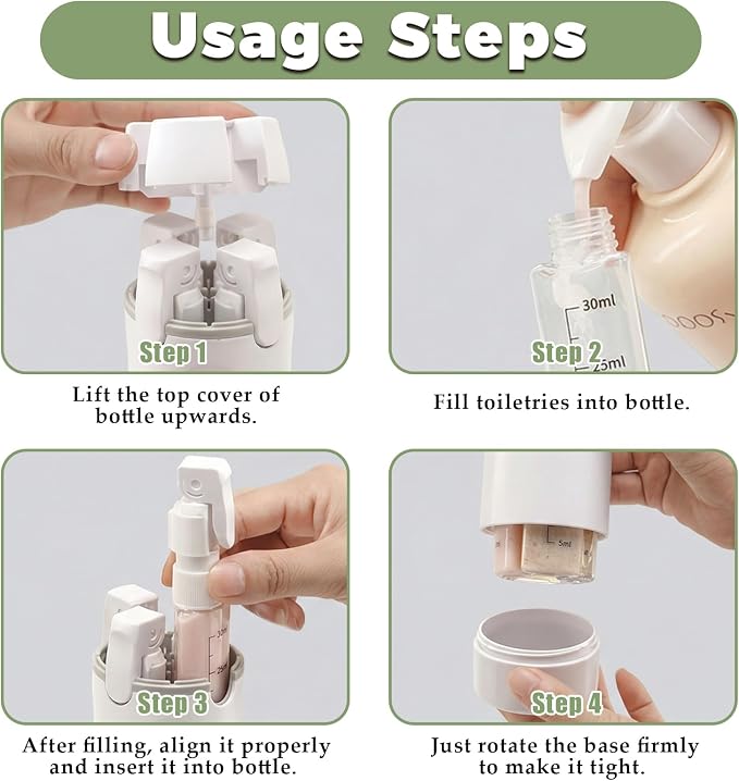 4-in-1 Travel Dispenser Bottle, 4 Pump Travel Bottle Set with 4 Wide-Mouth Funnels for Shampoo, Lotion, Conditioner, and Cream, Refillable，4 Pack 40ml - Image 4