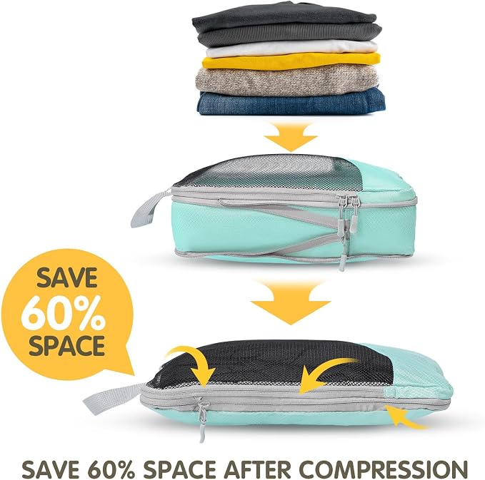 Compression Packing Cubes 8 Set, Dual Zipper Compression Packing Cubes for Travel, See-Through Mesh Packing Bags for Suitcases, Compression Cubes with Shoe Bag - Image 4