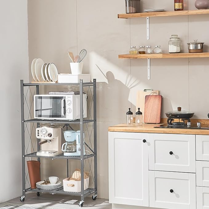 BRIAN & DANY 4-Tier Foldable Storage Shelves with Wheels, Folding Metal Rack Shelving Unit, Heavy Duty No Assembly Organizer Shelf for Garage, Kitchen, Basement, Pantry, Gray - Image 7