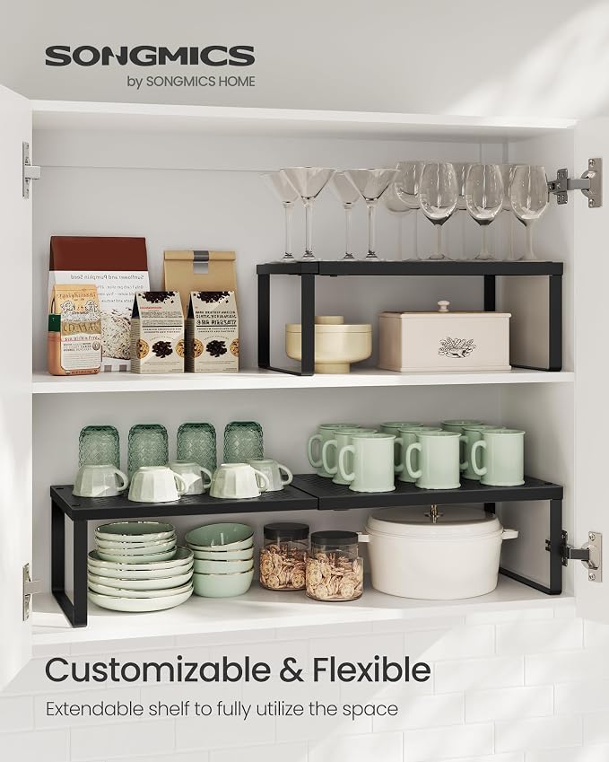 SONGMICS Spice Rack, Expandable Kitchen Countertop Shelf, Steel | Small Cupboard Organizer, Space-Saving, Tabletop, Matte Black, BEQUE Collection UKCS402B01 - Image 2