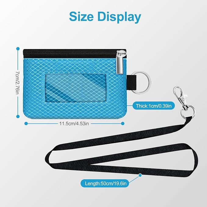 Minimalist RFID Blocking Small Wallet with ID Window,WaterResistant Zip Id Case Wallet with Lanyard Keychain for Cards,Cash,Travel,Women,Men (Lake Blue) - Image 5