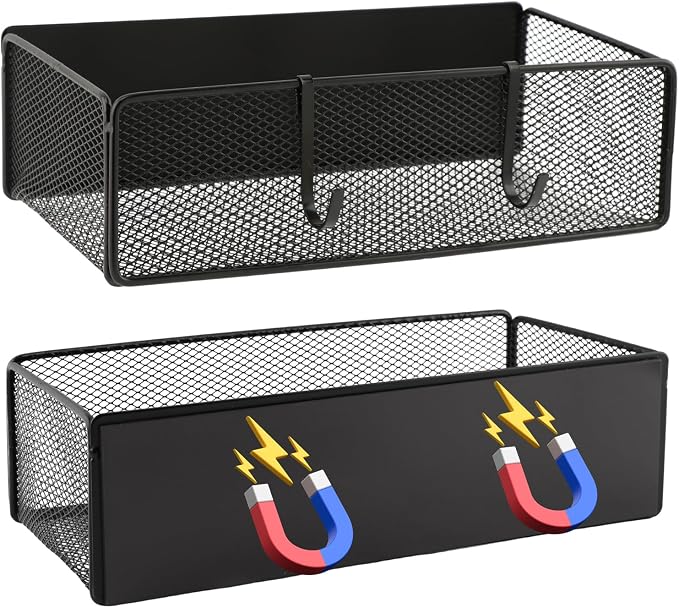 Magnetic Basket Organizer with 2 Hooks, Strong Magnetic Shelf for Fridge | Metal Mesh Storage Basket for Refrigerator, Kitchen, Garage, Office and Pegboard by Unknown