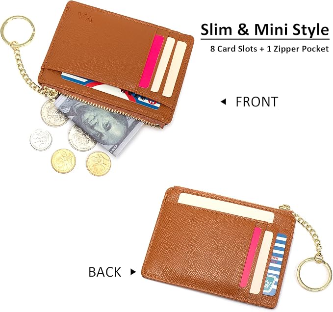 Valentoria Slim RFID Blocking Card Holder Small Pocket Wallet Keychian Zipper Coin Purse Mini Cash & Coin & Cards Case for Women Men | Slim - Image 2