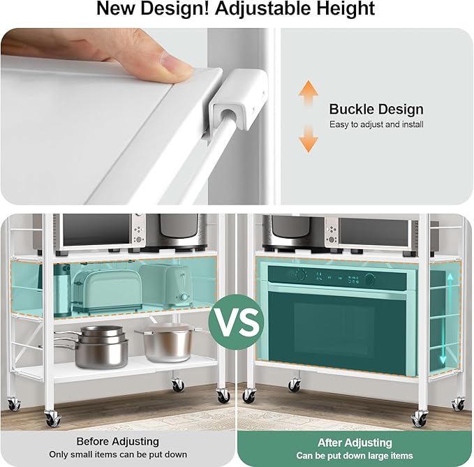 Himix 5-Tier Foldable Storage Shelves with Wheels Expandable Kitchen White | Folding shelving units, Metal collapsible organization, Changeable into 2 shelf units, Garage, Adjustable, Holds 2400 Ibs - Image 4
