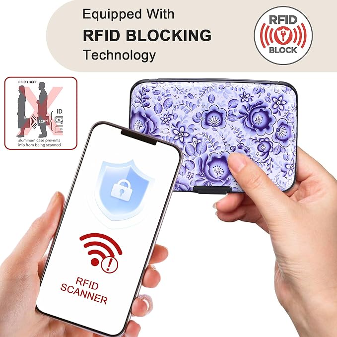 Mini RFID Aluminum Wallet Credit Cards Holder Business Card Case Metal ID Case for Men Women (Camellia) - Image 2