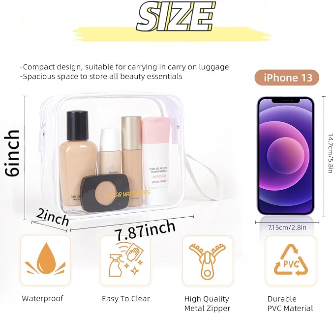 Icramsy Clear Makeup Bag,2 Pack TSA Approved Toiletry Bag for Women & Men | Portable Handheld Design, Waterproof, Airport Airline Compliant, Clear Toiletry Cosmetic Bag - Image 2