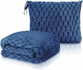 Travel Blanket with Bag, Soft Fleece Portable Airplane Blanket, Navy Blue | Soft fleece travel blanket 50x60in grey. 5-in-1: pillow, lumbar support, shawl, hand warmer. Washable, luggage sleeve, clip. by Unknown