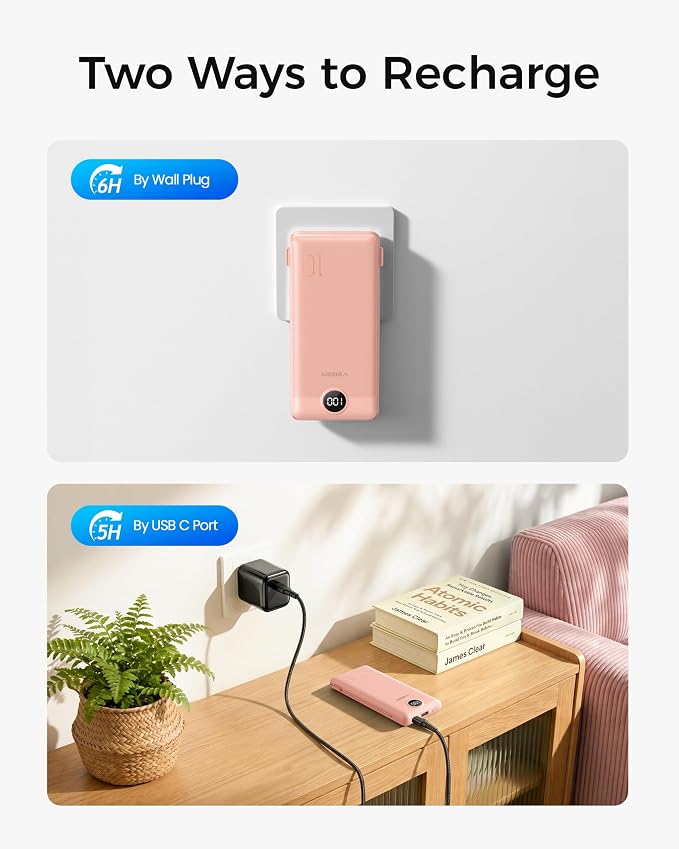 VEGER Portable Charger for iPhone, Power Bank Built in Cables and Wall Plug | 10000mAh,Ultra Slim&Compact,5 Outputs,LED Display,Power Bank for iPhone,Samsung,Travel Essentials for Camping Cruise Business - Image 5