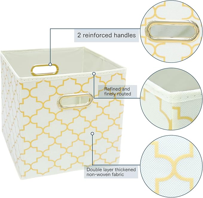 Fabric storage bins Cubes, Fabric Cube Organizer with Handle, Foldable Cube Bins for Cloth or Accessary Storage, 11x11x11, Set of 3, (Creamy-White Gold) - Image 7