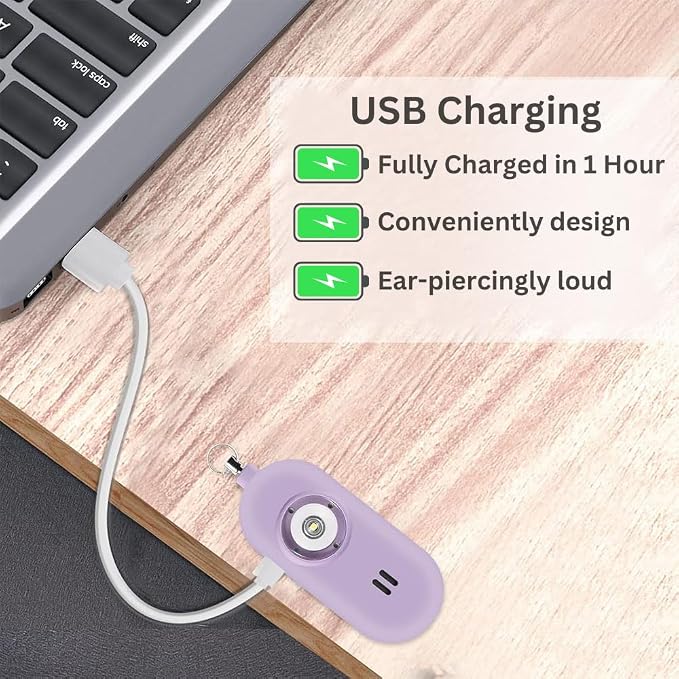 Rechargeable Personal Safety Alarm for Women. 130dB Siren. Ear-Piercingly Loud w/ Flashing LED Strobe Light Siren Keychain - Image 3