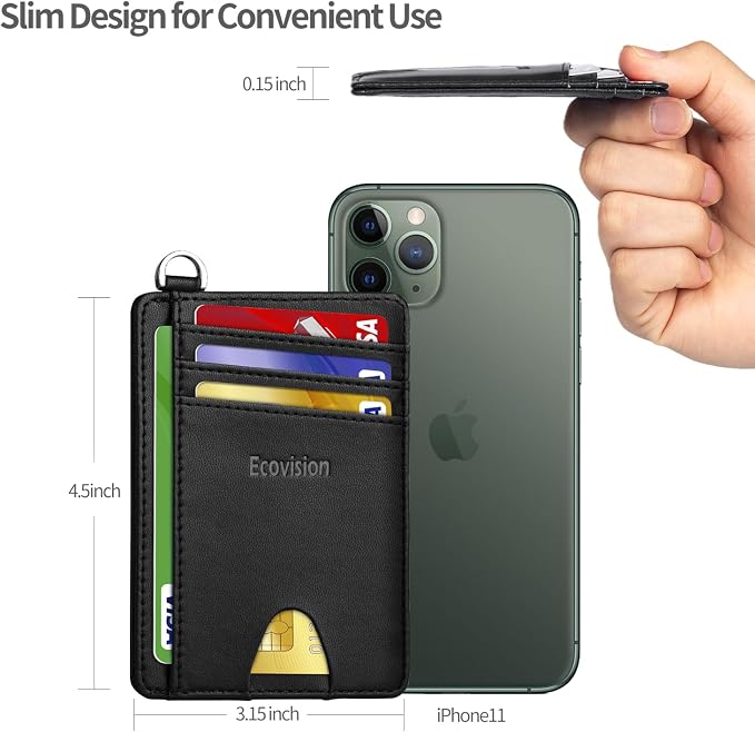 Slim Minimalist Front Pocket Wallet, RFID Blocking Credit Card Holder Wallet with Detachable D-Shackle for Men Women - Image 7