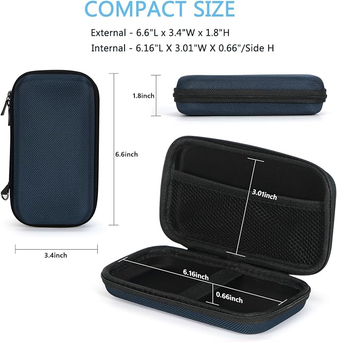 Portable Tech Travel Bag, Grey Blue Hard EVA Protective Storage Bag | Mesh Inner Pocket, Fits Power Bank, Hard Drive, Cell Phone, External Battery, Charging Cable, Zipper - Image 3