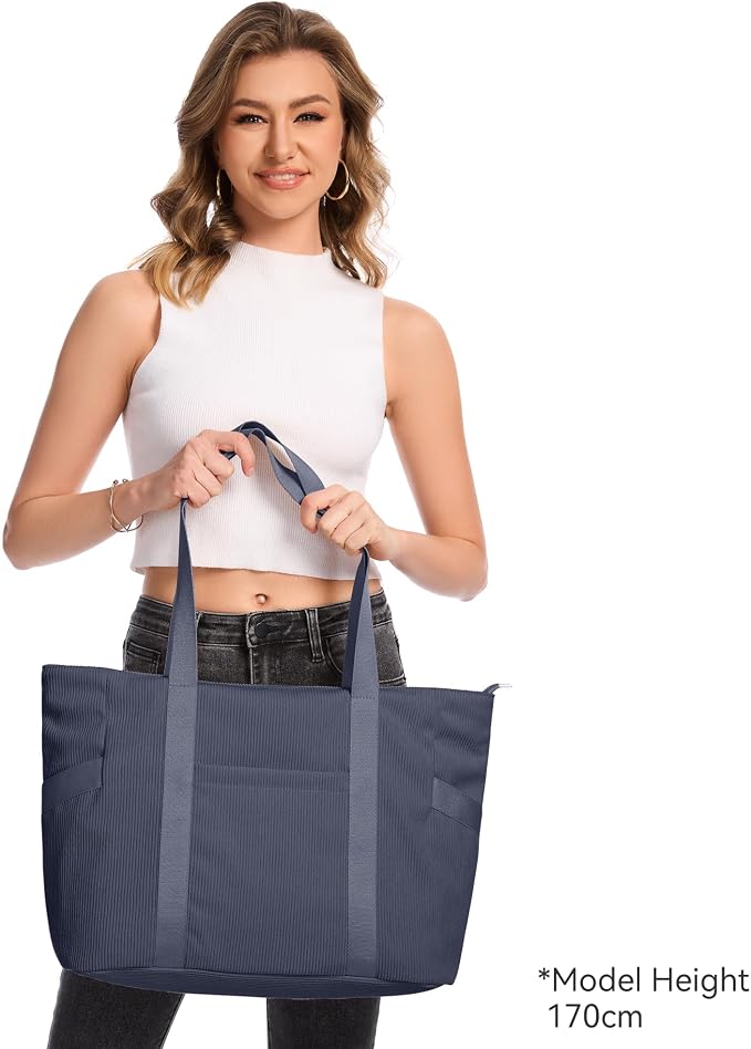 Tote Bag for Women, Casual Hobo Handbags with Compartments | Water Repellent Corduroy Large Capacity Fits 15.6" Laptop Zipper Closure for Travel Work School - Image 3