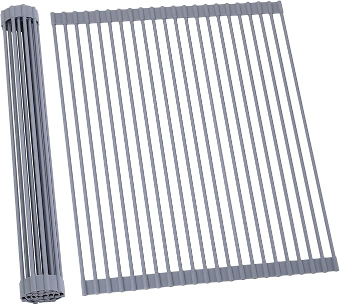 Ohuhu Sink Drying Rack, 20.5" W x 16.1" L Over The Sink Roll-Up Dish Drainer - Rolling Foldable Sink Accessories Heat-Resistant Mat Anti-Slip Silicone Coated Multipurpose for Kitchen Counter by Ohuhu