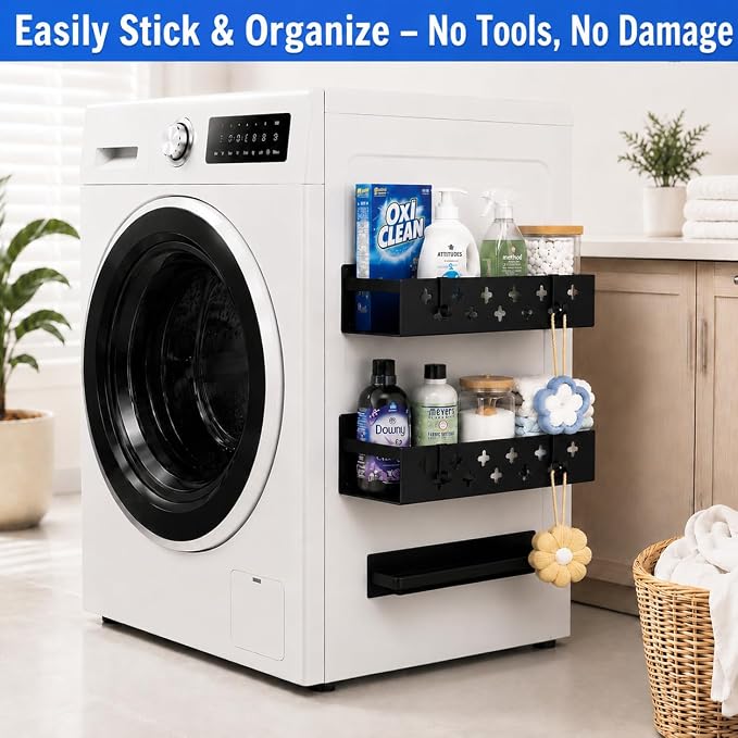 Linidcoud Laundry Room Organization, 2 Pack Magnetic Shelves Laundry Organizer, Strong Multipurpose Magnetic Shelf for Bathroom Kitchen Fridge Organization - Image 3