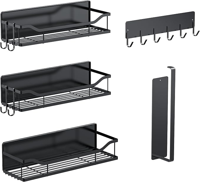 Magnetic Spice Rack,Multifunctional Magnetic Shelf for Washing Machine,Refrigerator,Microwave,and Any Metal Surface,Powerful Magnetic Shelves Include Magnetic Paper Towel Holder (5 pcs - Black) by MIMIyasha