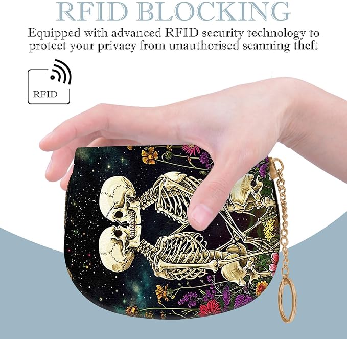Women's Slim RFID Wallet – Compact Leather Card Holder Wallet for Women, 9 Card Slots RFID Blocking Credit Card Organizer, Small Travel Wallet - Skeleton Floral - Image 5