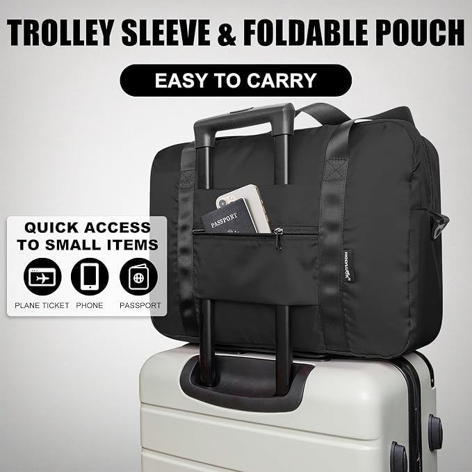 Duffle Bag for Travel Foldable Personal Item Travel Bag, 40L, Black | Carry On Duffel Bag Women Men Frontier Airlines Personal Item Bag Hospital Weekend Overnight Trips - Image 4