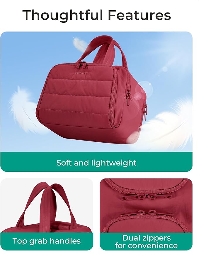 BAGSMART Travel Toiletry Bag, Puffy Toiletry Bag for Women, Wide-open toiletry bags for traveling, Large Travel Cosmetic Makeup Bag Organizer for Accessories,Toiletrie (Vintage Berry) - Image 4